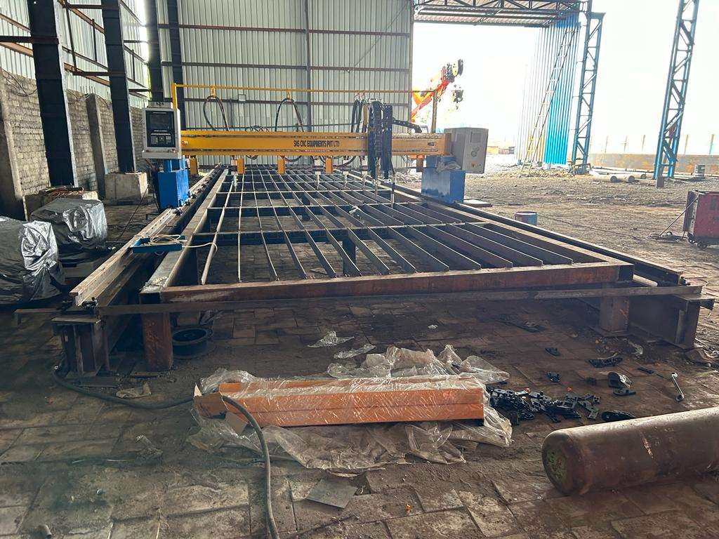 CNC plasma cutting machine in workshop